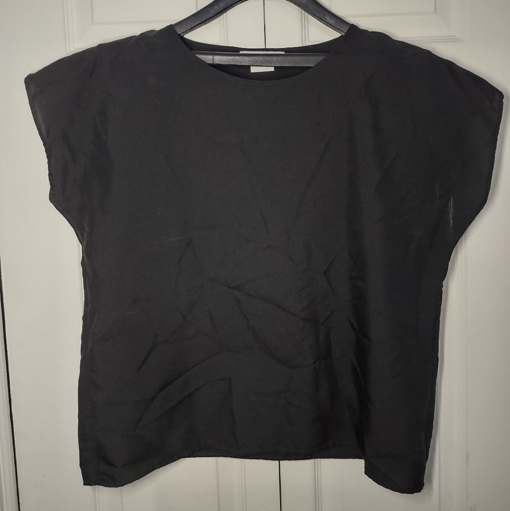 Lucky Winner Ladies Black Blouse Dress Shirt Size 13/14 Short Sleeve